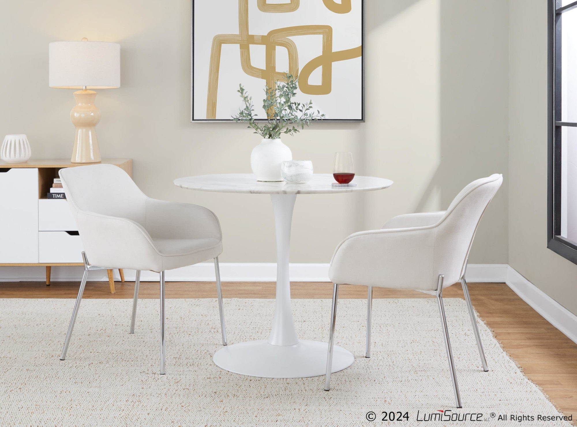 Pebble Mod Table - White Metal, White Marble Veneer