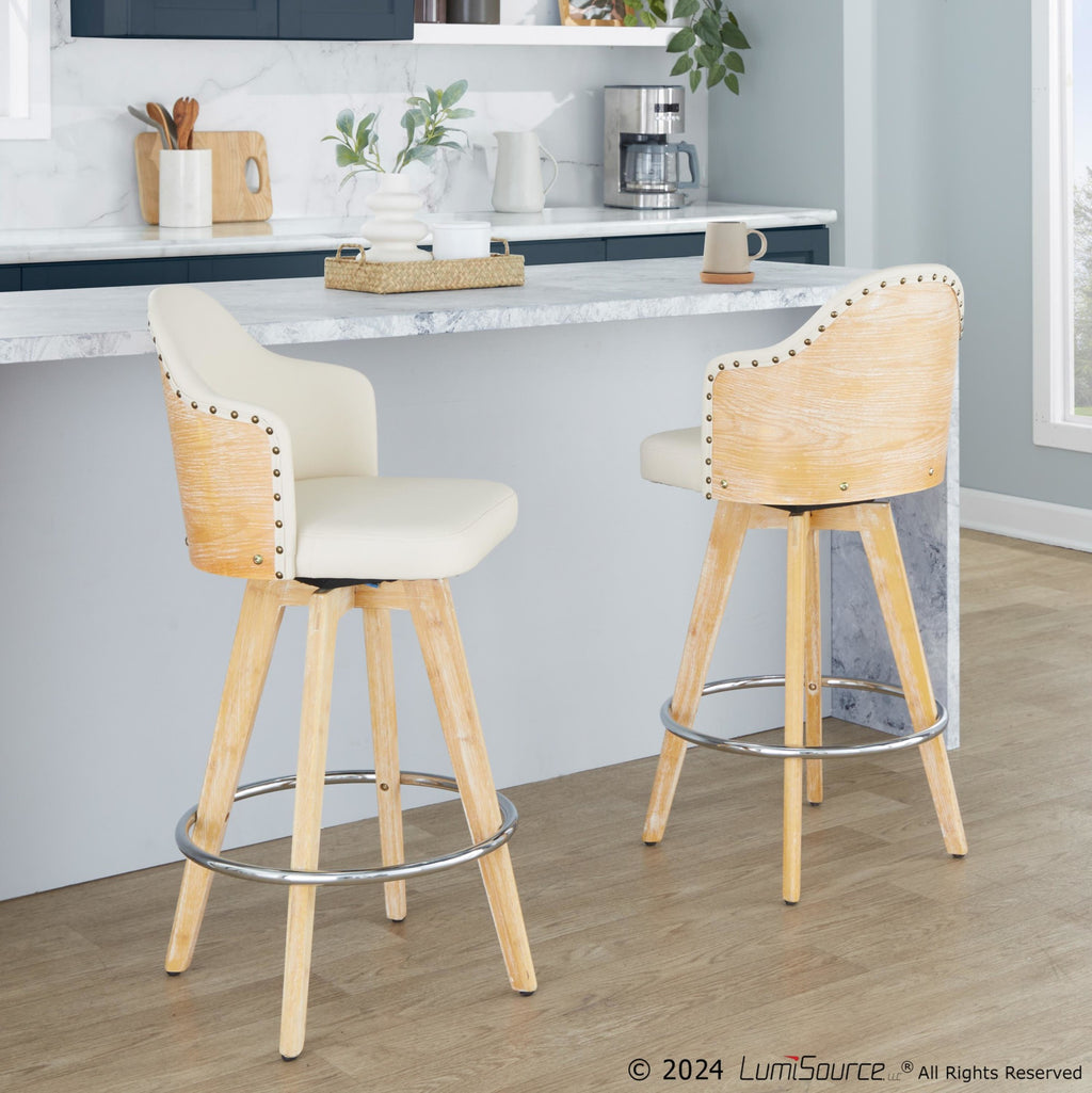 Ahoy 26" Fixed-Height Counter Stool - Set of 2 - Natural Bamboo, Cream PU, Chrome