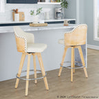 Ahoy 26" Fixed-Height Counter Stool - Set of 2 - Natural Bamboo, Cream PU, Chrome
