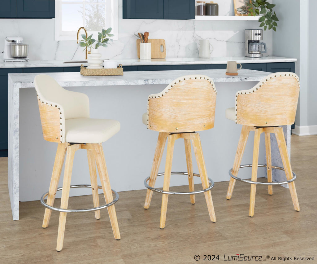 Ahoy 26" Fixed-Height Counter Stool - Set of 2 - Natural Bamboo, Cream PU, Chrome