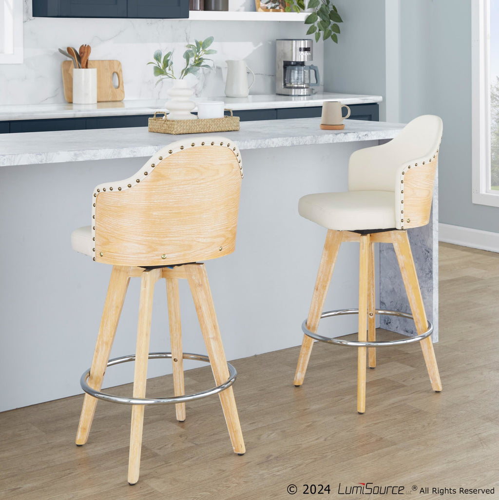 Ahoy 26" Fixed-Height Counter Stool - Set of 2 - Natural Bamboo, Cream PU, Chrome