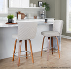 Henry 26" Fixed-Height Counter Stool - Set of 2 - Walnut Wood, Beige Fabric, Chrome Metal