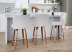 Henry 26" Fixed-Height Counter Stool - Set of 2 - Walnut Wood, Beige Fabric, Chrome Metal