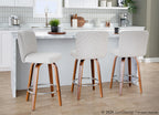 Henry 26" Fixed-Height Counter Stool - Set of 2 - Walnut Wood, Beige Fabric, Chrome Metal