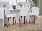 Henry 26" Fixed-Height Counter Stool - Set of 2 - Walnut Wood, White Fabric, Chrome Metal