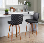 Henry 26" Fixed-Height Counter Stool - Set of 2 - Walnut Wood, Black PU, Chrome Metal