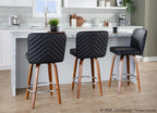 Henry 26" Fixed-Height Counter Stool - Set of 2 - Walnut Wood, Black PU, Chrome Metal