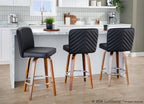 Henry 26" Fixed-Height Counter Stool - Set of 2 - Walnut Wood, Black PU, Chrome Metal