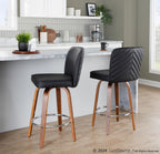 Henry 26" Fixed-Height Counter Stool - Set of 2 - Walnut Wood, Black PU, Chrome Metal