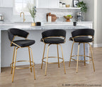 Jie Fixed-Height Counter Stool - Set of 2 - Gold Metal, Black PU