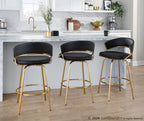 Jie Fixed-Height Counter Stool - Set of 2 - Gold Metal, Black PU
