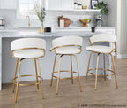 Jie Fixed-Height Counter Stool - Set of 2 - Gold Metal, White PU