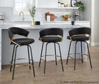 Jie 26" Fixed-Height Counter Stool - Set of 2 - Black Metal, Gold Metal, Black PU