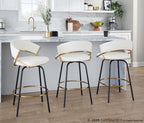 Jie 26" Fixed-Height Counter Stool - Set of 2 - Black Metal, Gold Metal, White PU