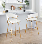 Jie Fixed-Height Counter Stool - Set of 2 - Gold Metal, White PU