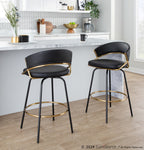 Jie 26" Fixed-Height Counter Stool - Set of 2 - Black Metal, Gold Metal, Black PU