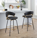 Jie 26" Fixed-Height Counter Stool - Set of 2 - Black Metal, Gold Metal, Black PU