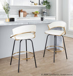 Jie 26" Fixed-Height Counter Stool - Set of 2 - Black Metal, Gold Metal, White PU
