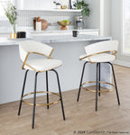 Jie 26" Fixed-Height Counter Stool - Set of 2 - Black Metal, Gold Metal, White PU