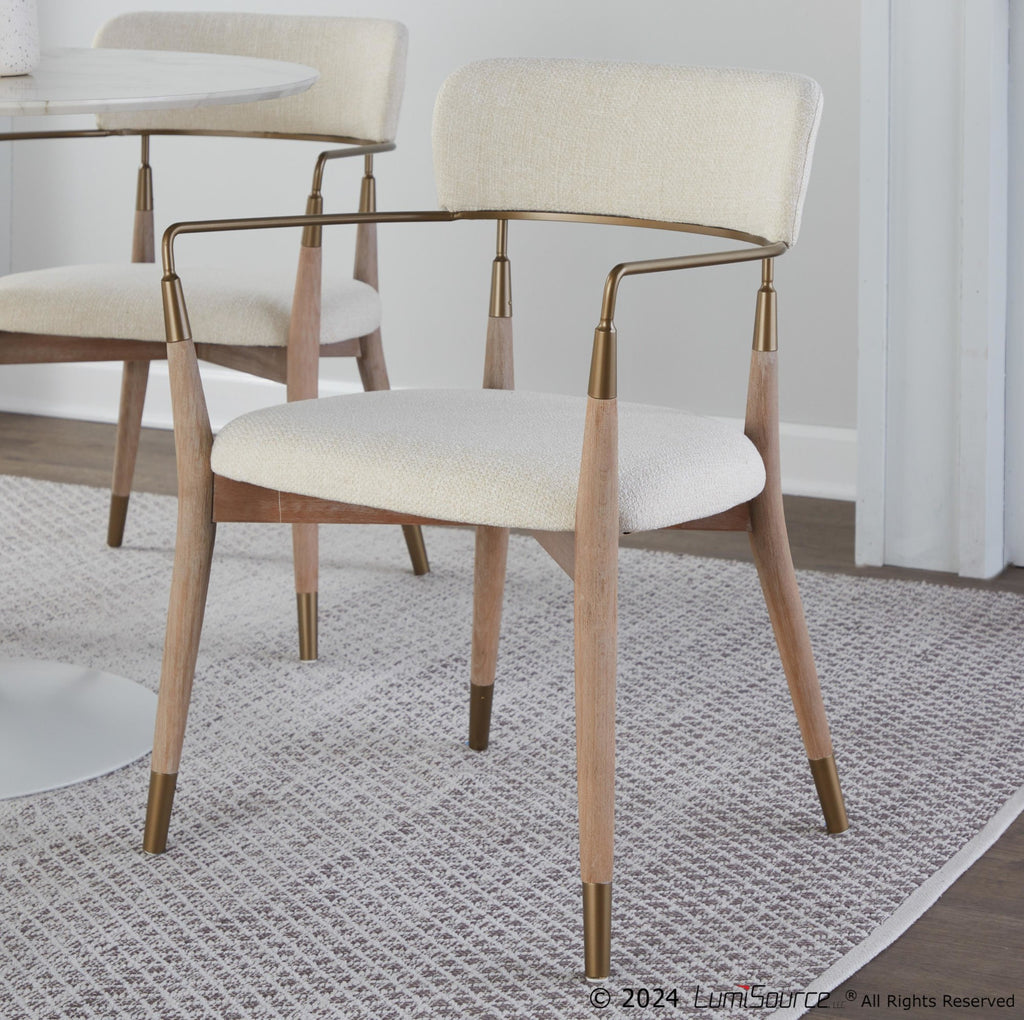 Savannah Chair - Set of 2 - Copper Metal, Whitewashed Wood, Cream Noise Fabric
