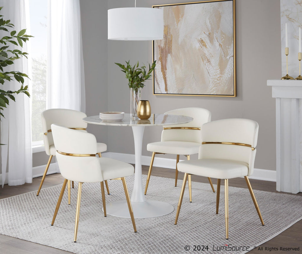 Pebble Mod Table - White Metal, White Marble Veneer