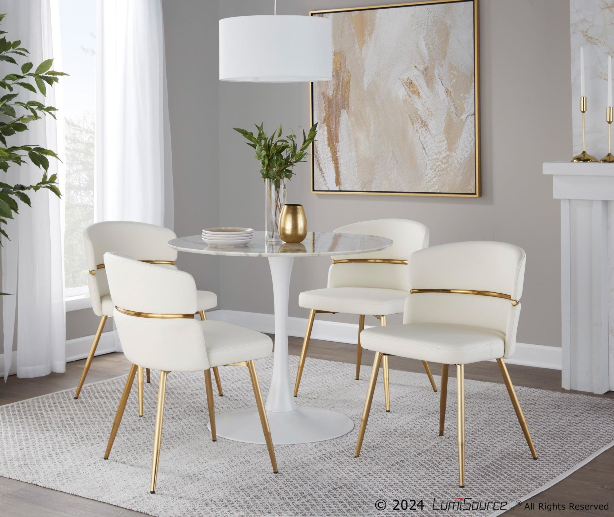 Pebble Mod Table - White Metal, White Marble Veneer