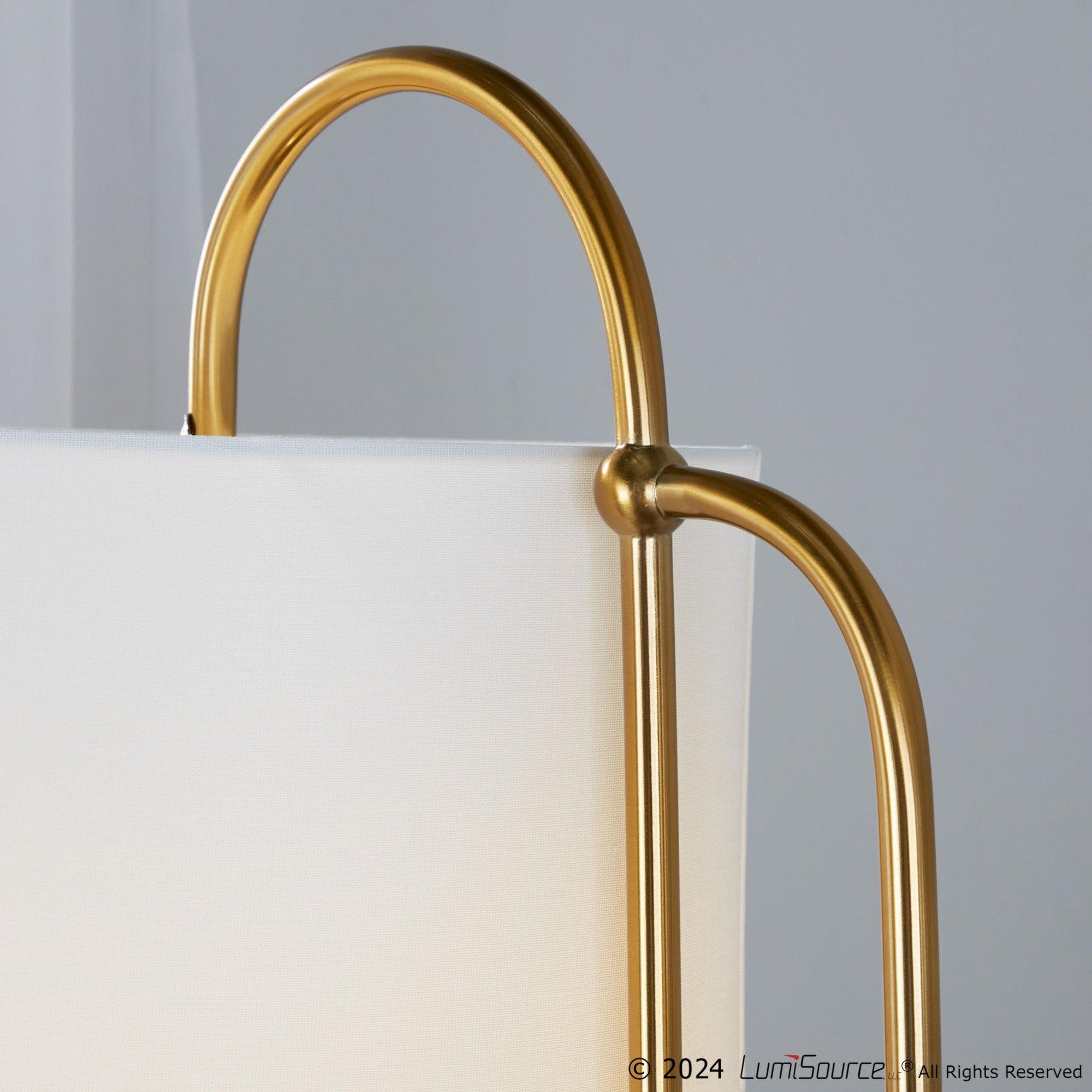 Leslie 63" Floor Lamp - White Marble, Gold Metal, White Linen