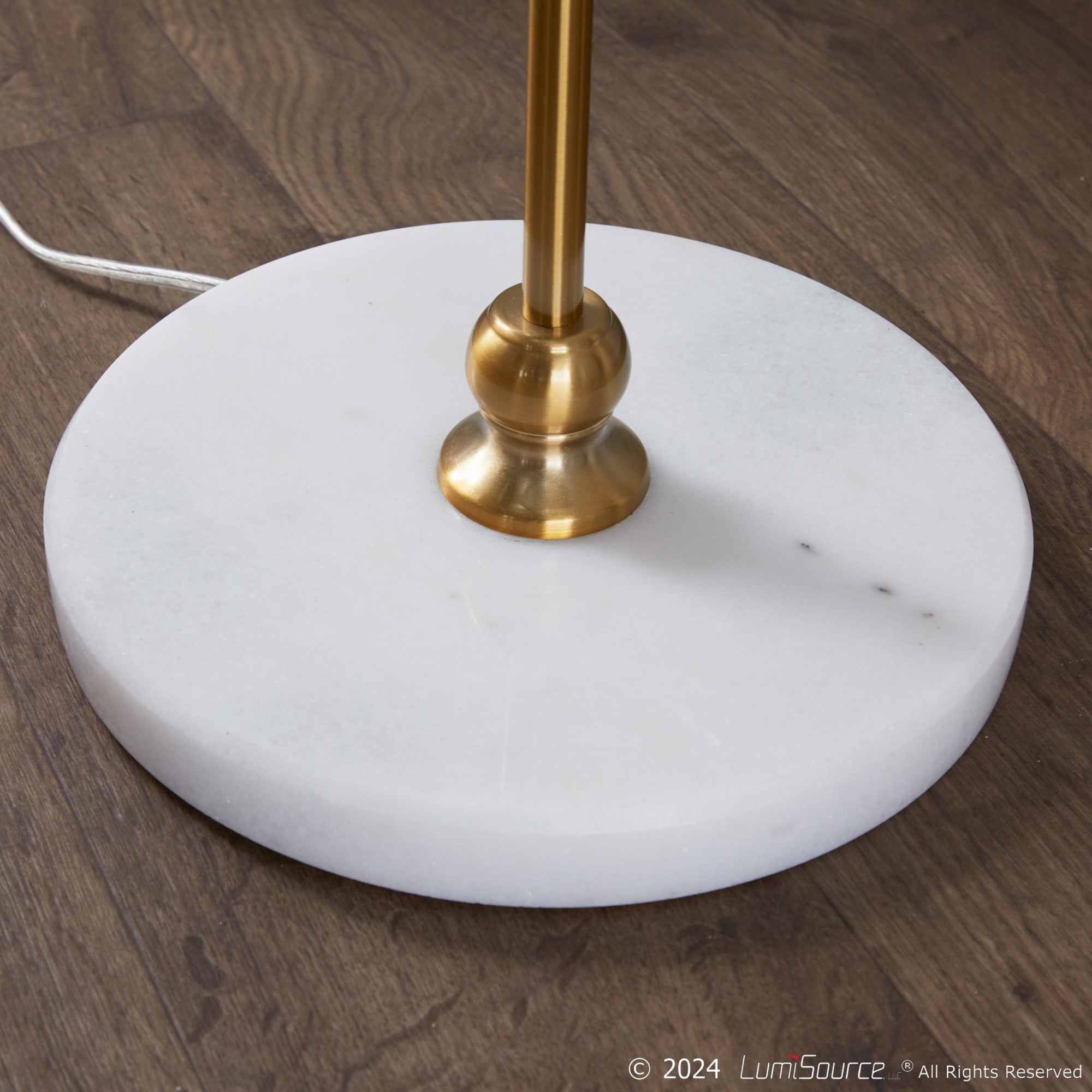Leslie 63" Floor Lamp - White Marble, Gold Metal, White Linen