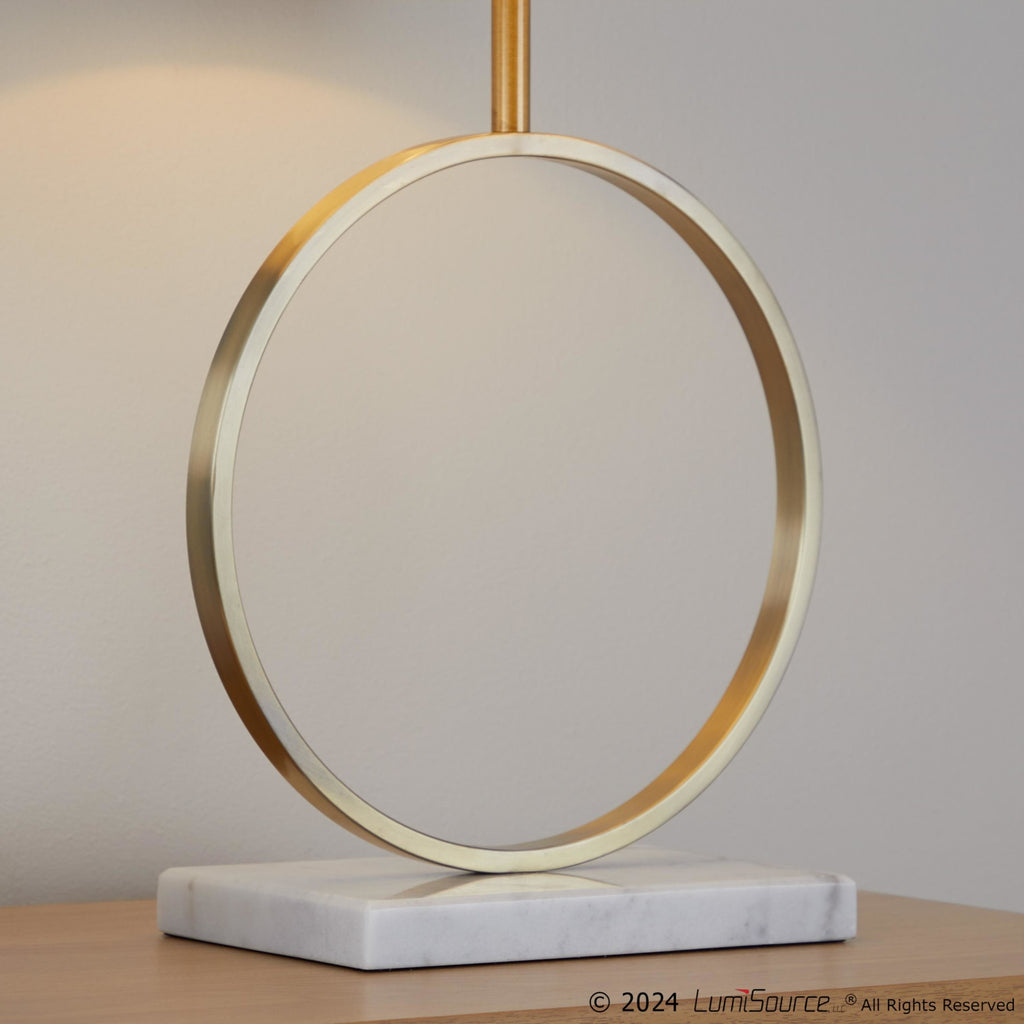 Moon Table Lamp - White Marble, Gold Metal, White Linen