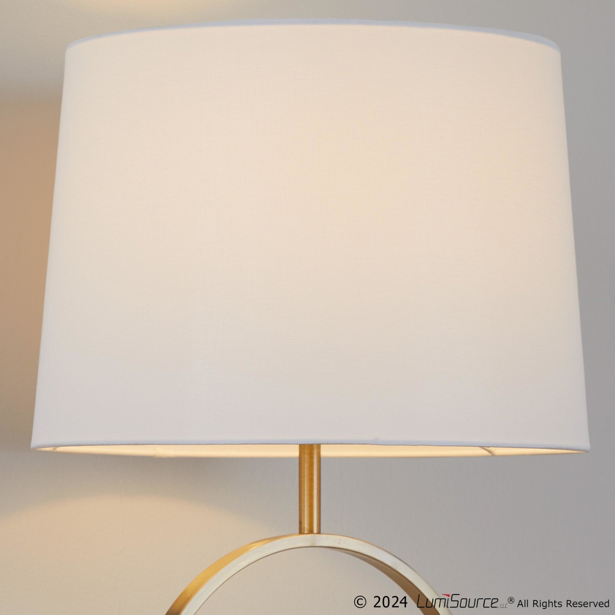 Moon Table Lamp - White Marble, Gold Metal, White Linen