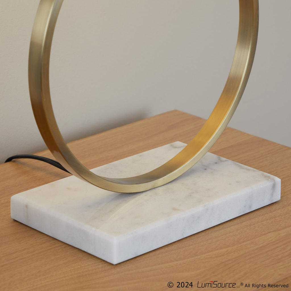 Moon Table Lamp - White Marble, Gold Metal, White Linen