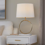 Moon Table Lamp - White Marble, Gold Metal, White Linen