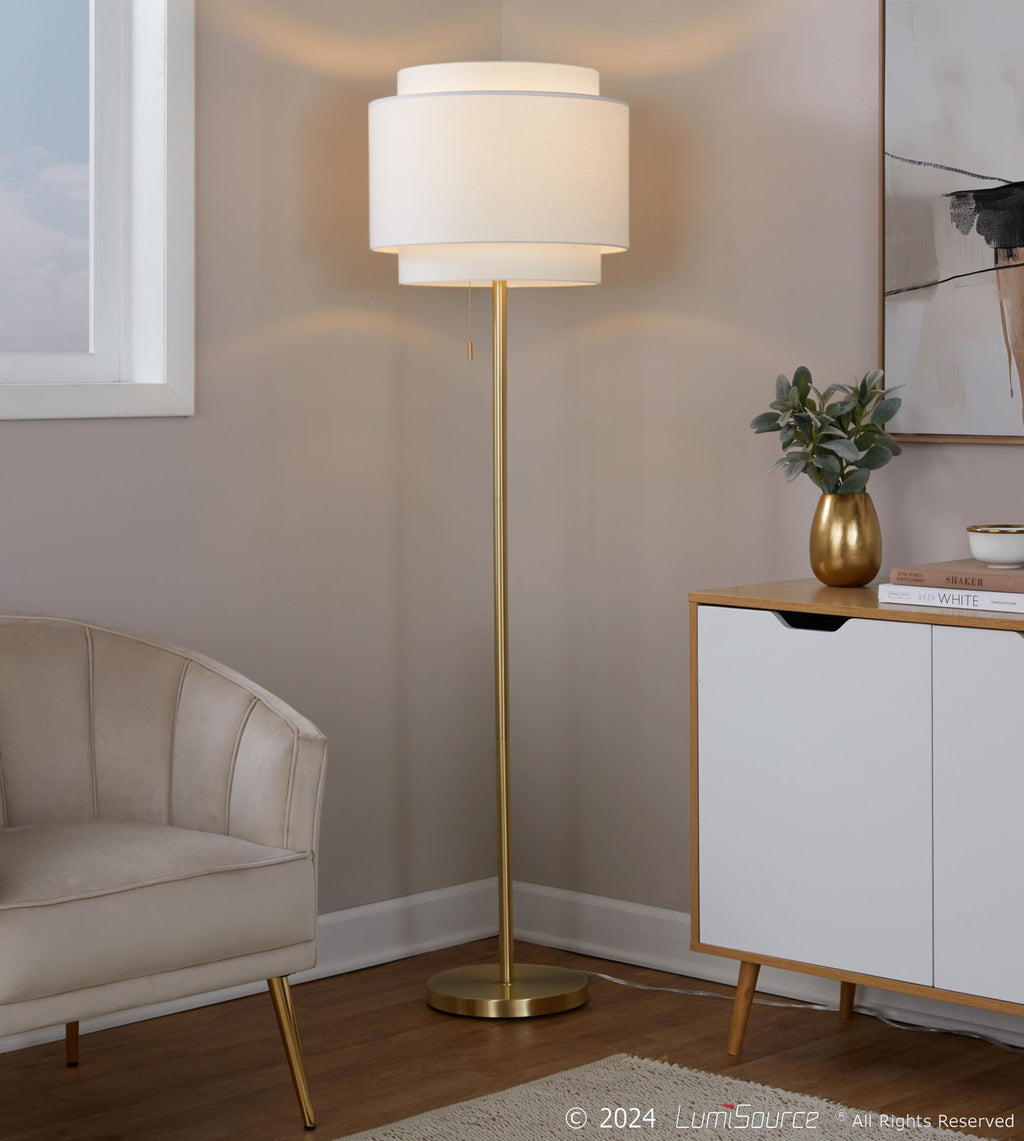 Tier 64" Metal Floor Lamp - Gold Metal, Off-white Linen