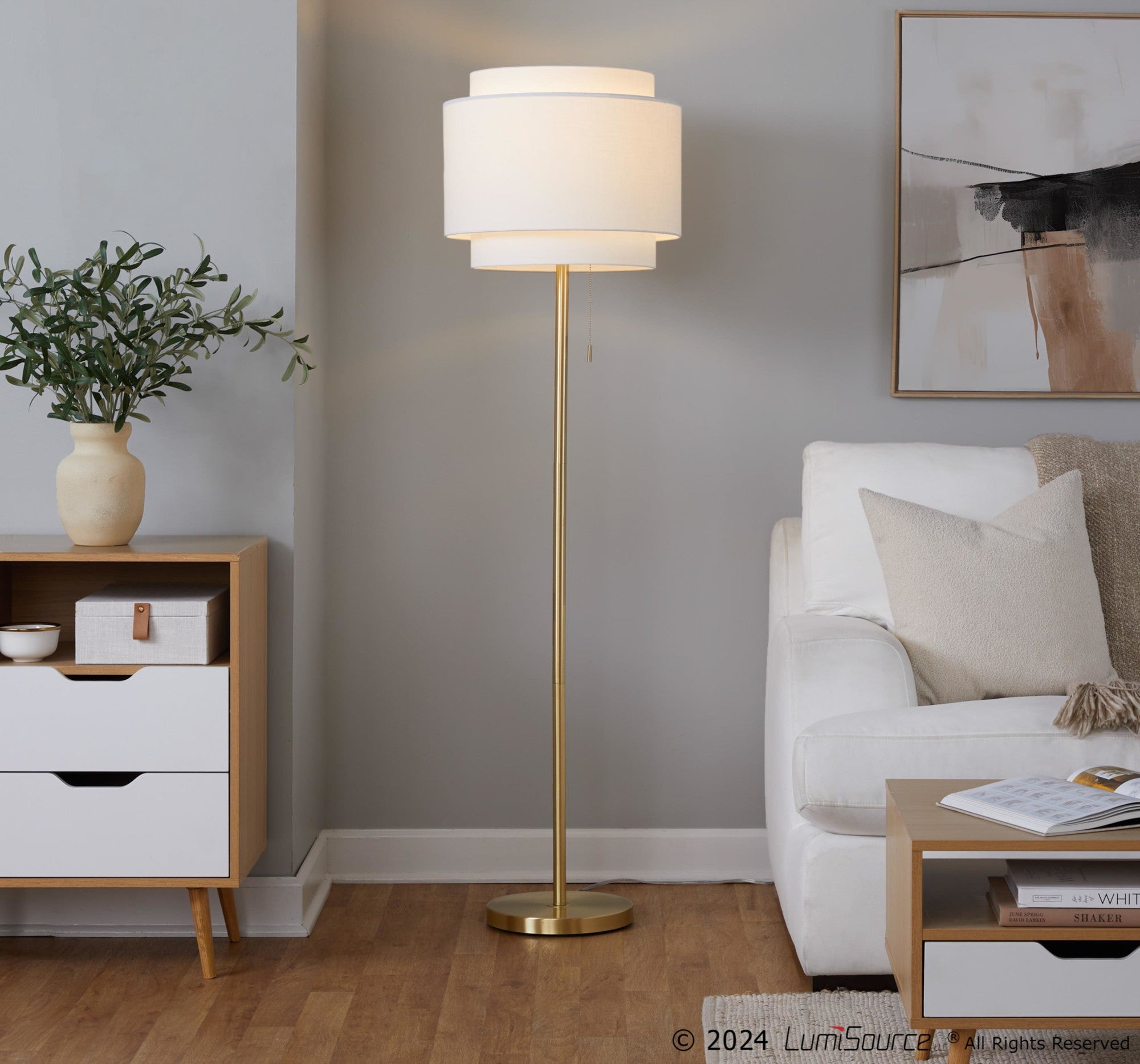 Tier 64" Metal Floor Lamp - Gold Metal, Off-white Linen