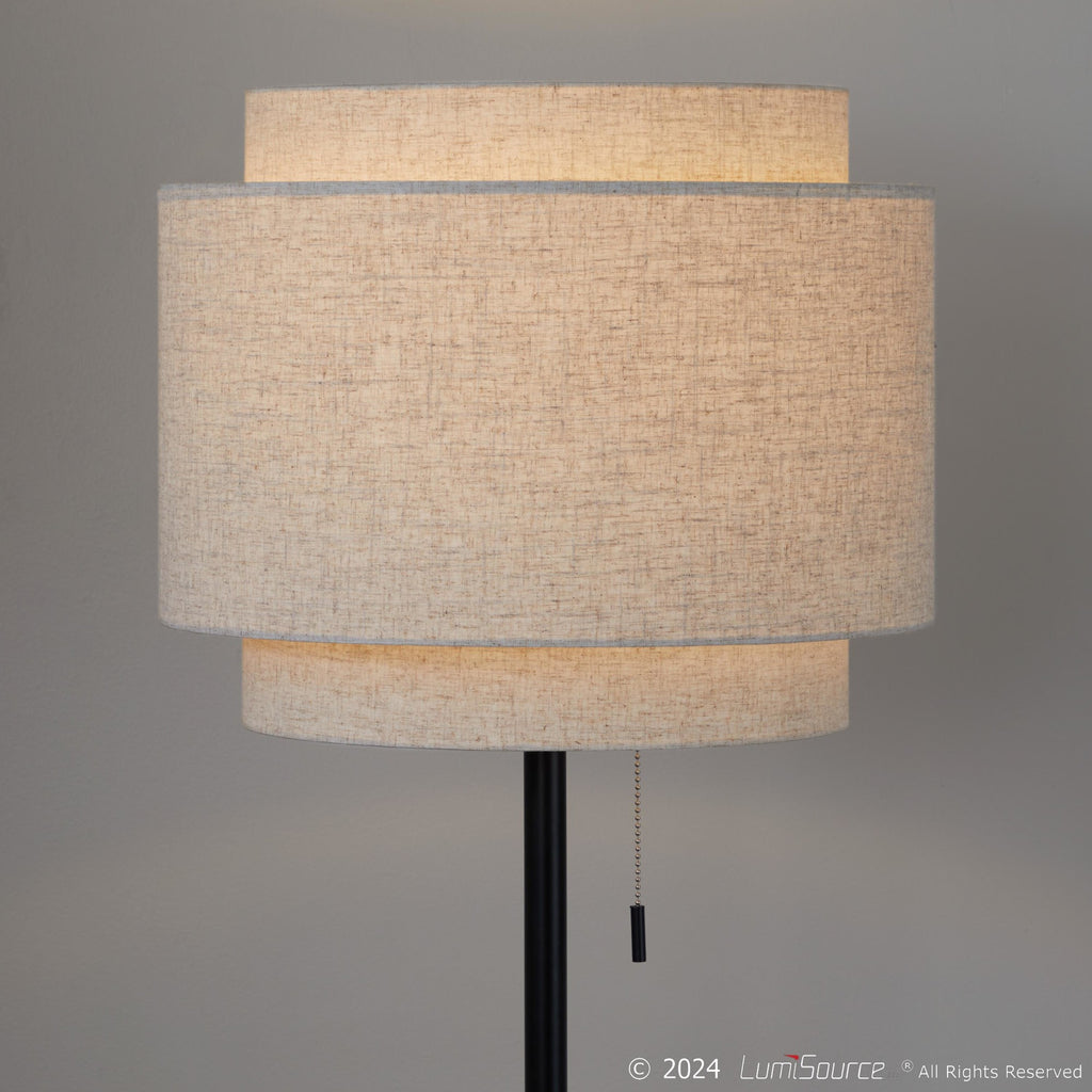 Tier 64" Metal Floor Lamp - Black Metal, Biege Linen