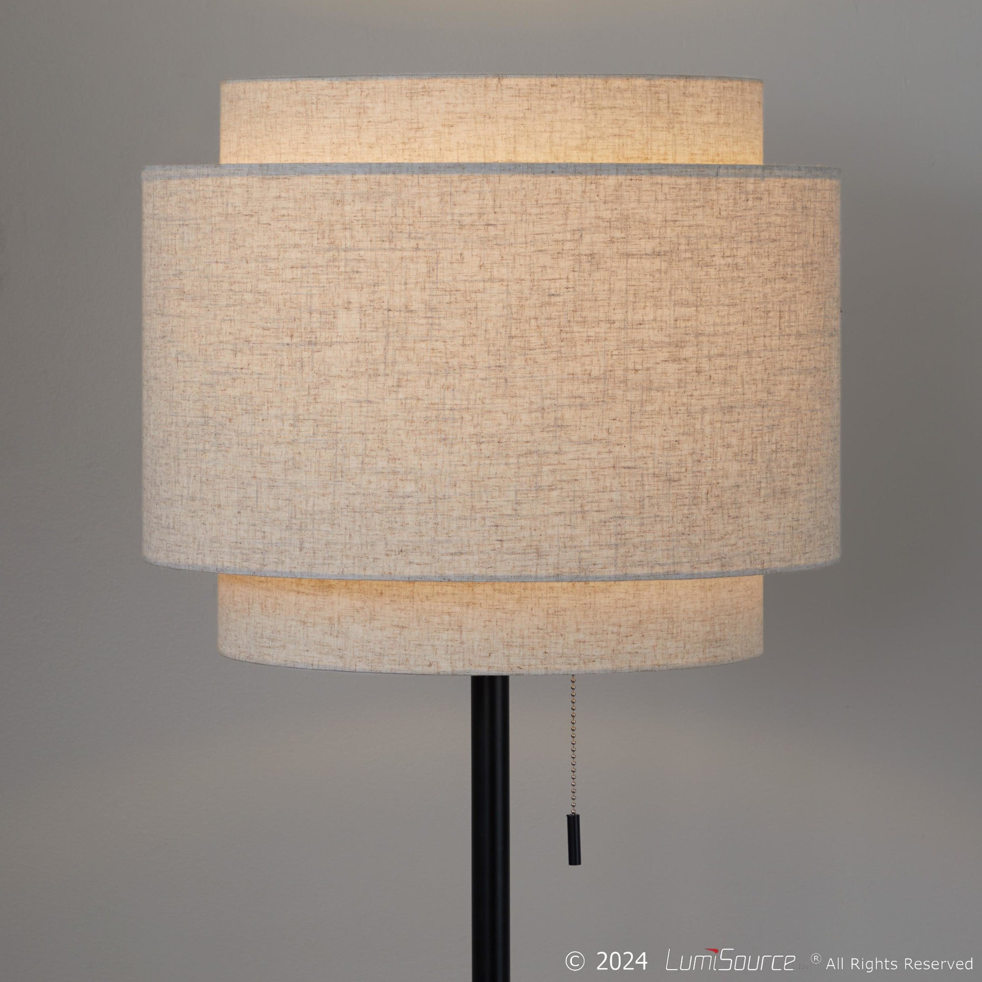 Tier 64" Metal Floor Lamp - Black Metal, Biege Linen