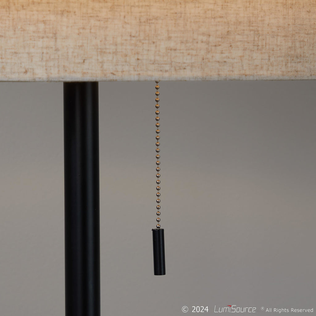 Tier 64" Metal Floor Lamp - Black Metal, Biege Linen