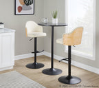 Ahoy Adjustable Barstool - Set of 2 - Black Metal, Natural Bamboo, Cream PU