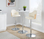 Ahoy Adjustable Barstool - Set of 2 - Chrome Metal, Natural Bamboo, Cream PU