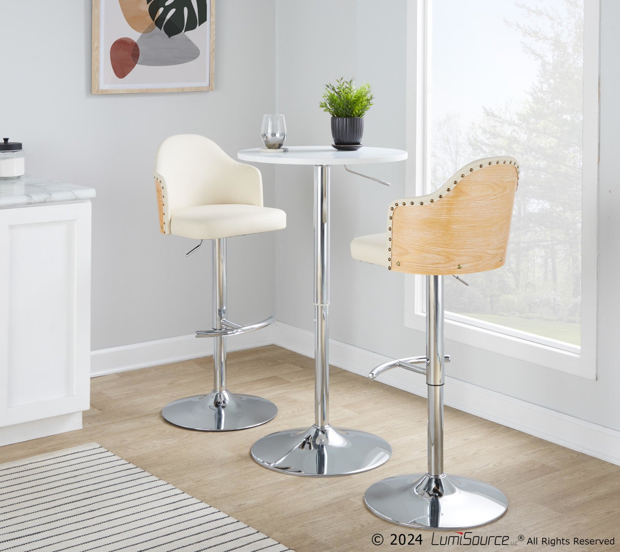 Adjustable Bar Table - Chrome, White Wood
