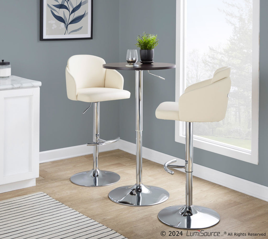 Adjustable Bar Table - Chrome, Brown Wood