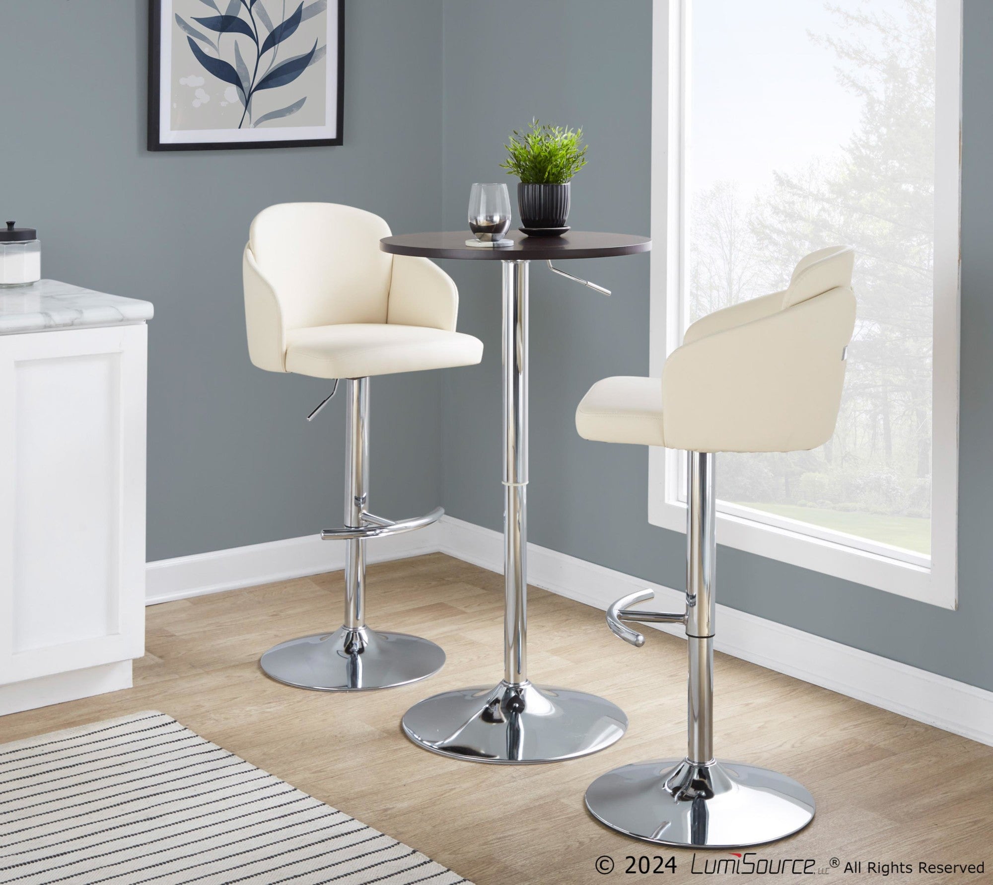 Adjustable Bar Table - Chrome, Brown Wood