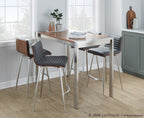 Mason 26" Fixed-Height Counter Stool - Set of 2 - Stainless Steel, Walnut Wood, Grey PU