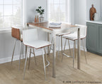 Mason 26" Fixed-Height Counter Stool - Set of 2 - Stainless Steel, Walnut Wood, White PU