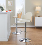Ahoy Adjustable Barstool - Set of 2 - Chrome Metal, Natural Bamboo, Cream PU