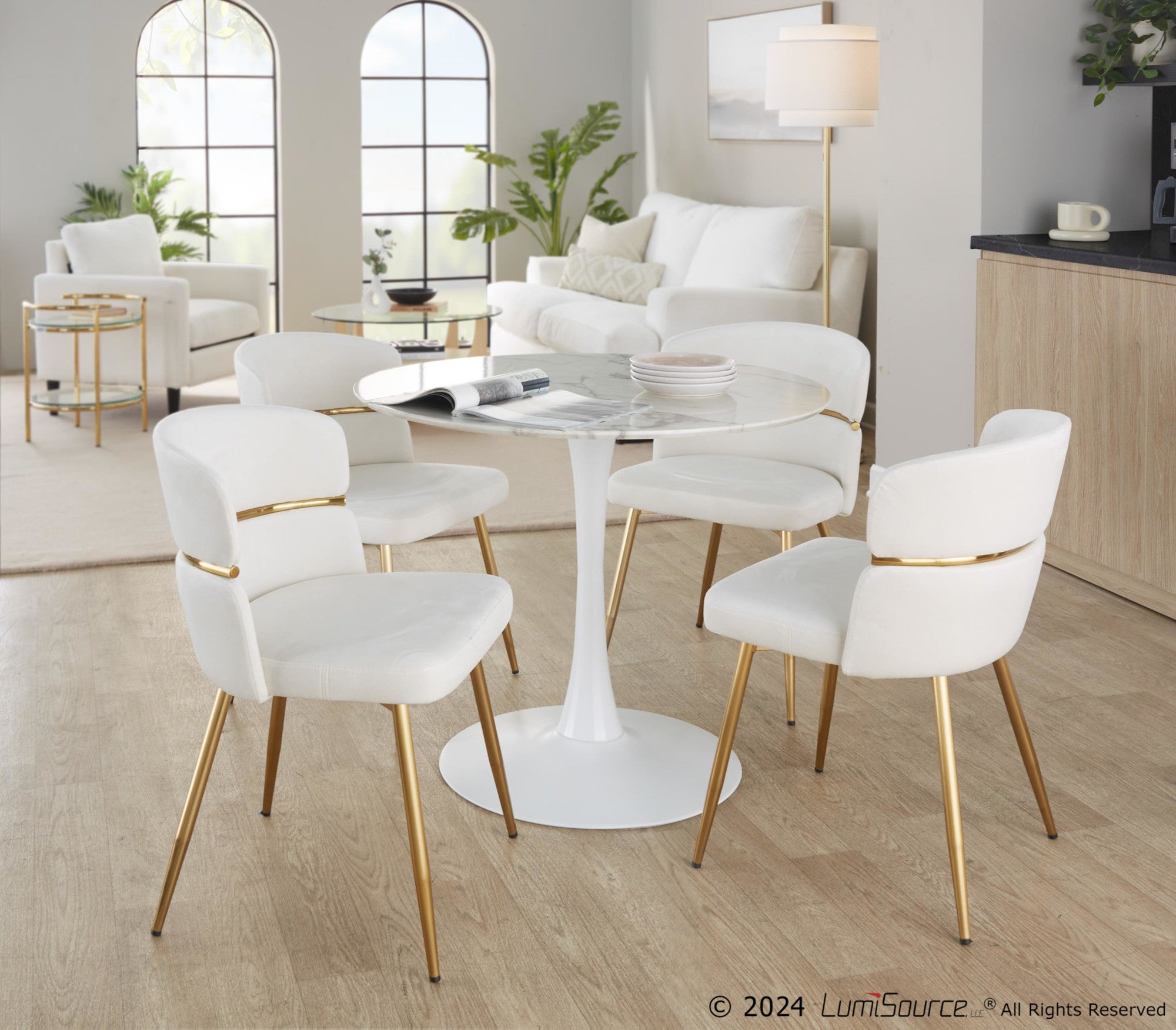 Pebble Mod Table - White Metal, White Marble Veneer