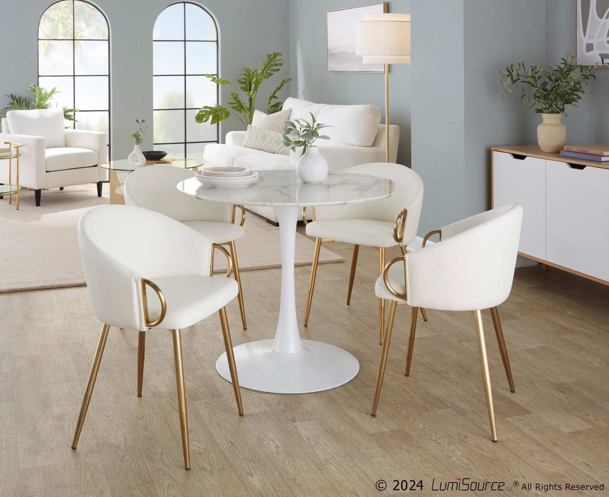 Pebble Mod Table - White Metal, White Marble Veneer