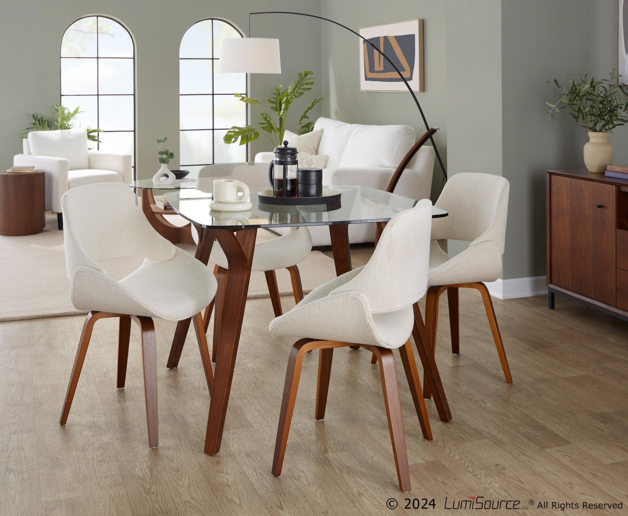 Folia Glass Dinette Table - Walnut Wood, Clear Glass