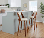 Cecina 30" Fixed-Height Barstool - Set of 2 - Walnut Wood, Cream PU, Chrome