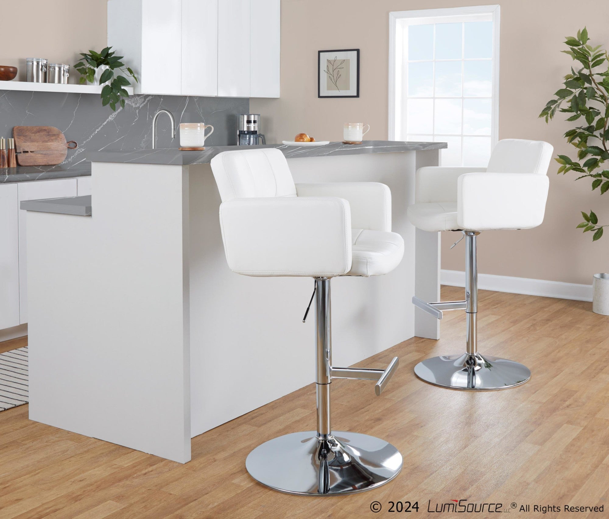 Stout Adjustable Barstool - Chrome, White PU